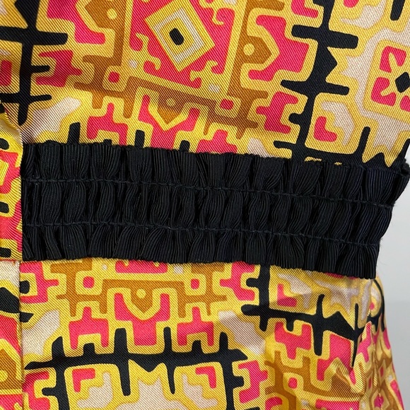 Phoebe Couture | Dress in Yellow Gold Pink Black Silk Geometric Print - Picture 7 of 11